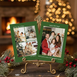 Personalized 4 Family Photo Collage Green Feiertagskarte