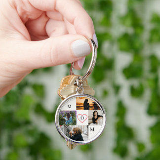 Personalized 4-Photo Collage Mom Monogram Schlüsselanhänger