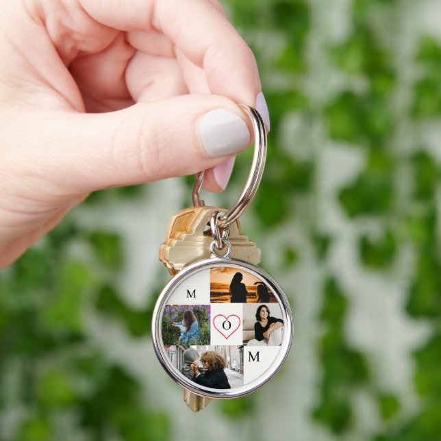 Personalized 4-Photo Collage Mom Monogram Schlüsselanhänger (Hand)