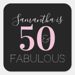Personalized 50 and fabulous Black Pink Birthday Quadratischer Aufkleber