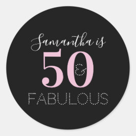 Personalized 50 and fabulous Black Pink Birthday Runder Aufkleber