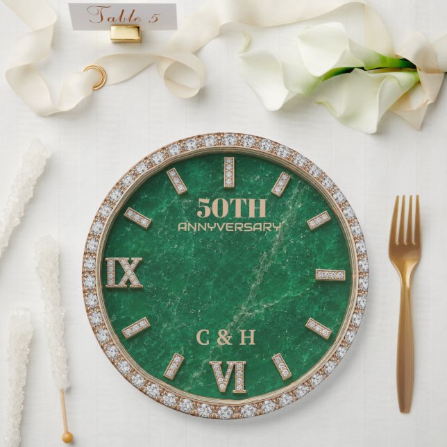 Personalized 50th Anniversary Emerald Marble  Pappteller (Hochzeit)