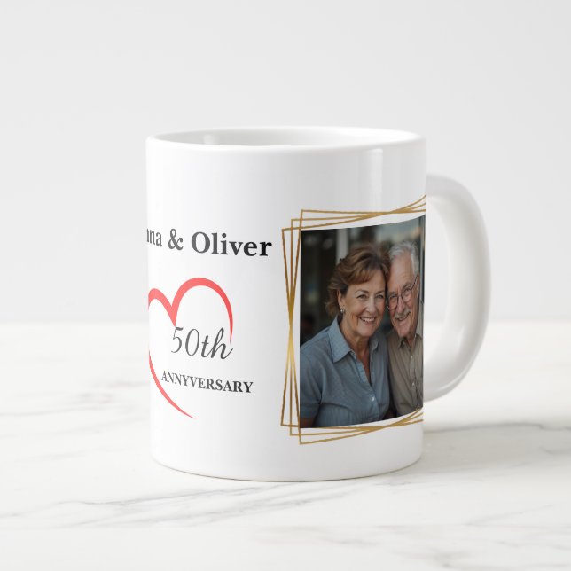 Personalized 50th Anniversary Photo Mug Jumbo-Tasse (Vorderseite Rechts)