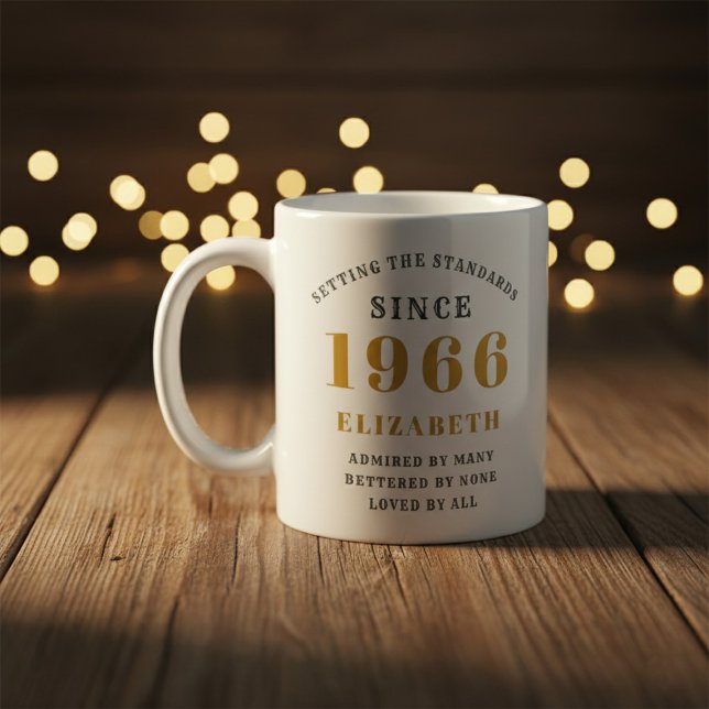 Personalized 60th Birthday 1966 Add Name Elegant Kaffeetasse (Born 1966 birthday gift mug. Background out of focus.)