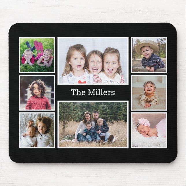 Personalized 8 Foto Family Name Black Mousepad (Vorne)