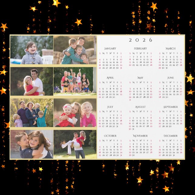 Personalized 8 Photo Collage Family 2026 Calendar Magnetkarte (Personalized 8 Photo Collage Family 2026 Calendar)