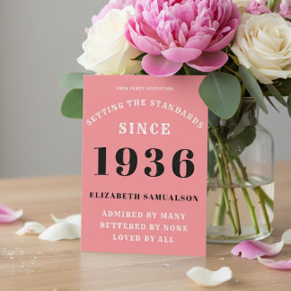 Personalized 90th Birthday 1936 Add Your Name Pink Einladung