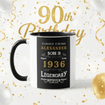 Personalized 90th Birthday Born 1936 Vintage Black