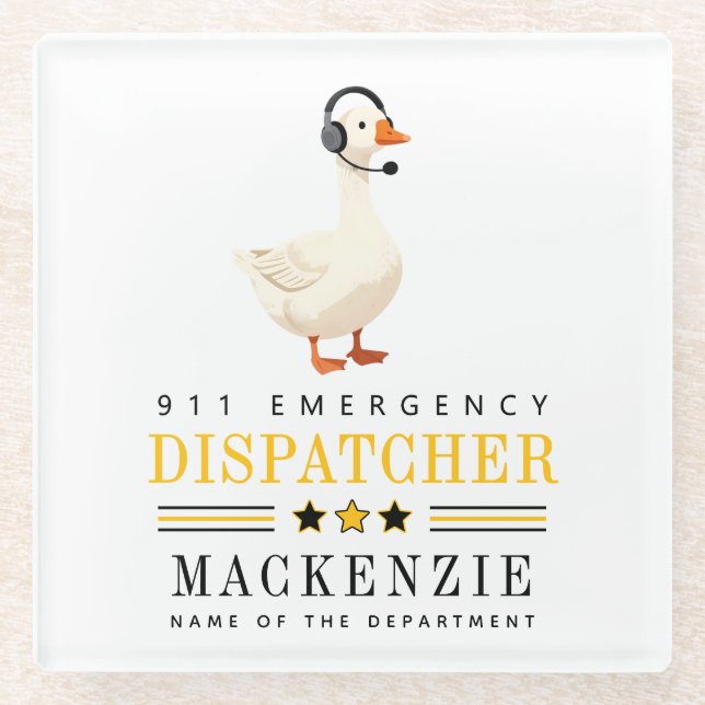 Personalized 911 Dispatcher Goose With Headset Glasuntersetzer (Vorderseite)