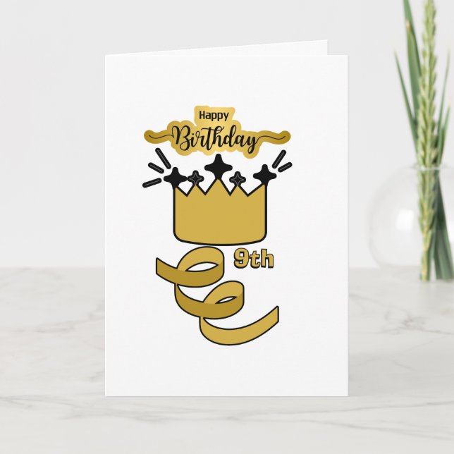  Personalized 9th Birthday King Crown Design Karte (Vorderseite)