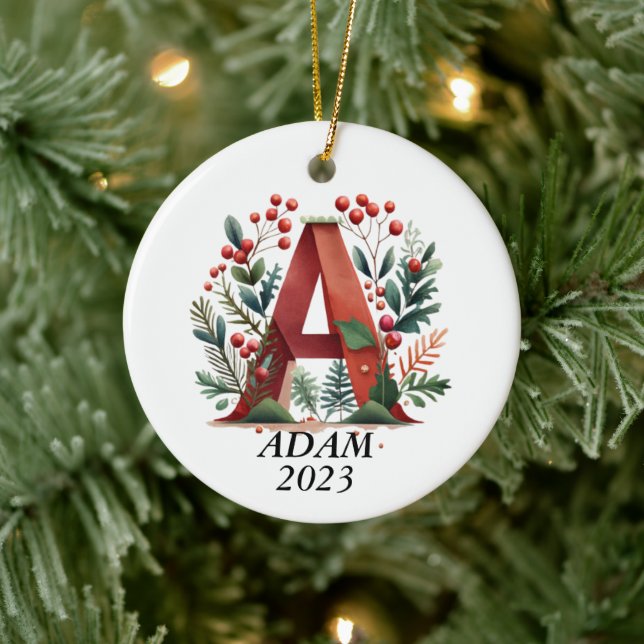 Personalized "A" Initial Christmas Ornament (Baum)
