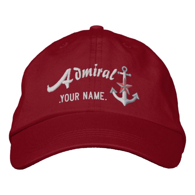 Personalized Admiral Nautical Anchor Name White Bestickte Baseballkappe (Vorderseite)