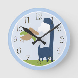 Personalized Adorable Dinosaur Kids Clock Runde Wanduhr