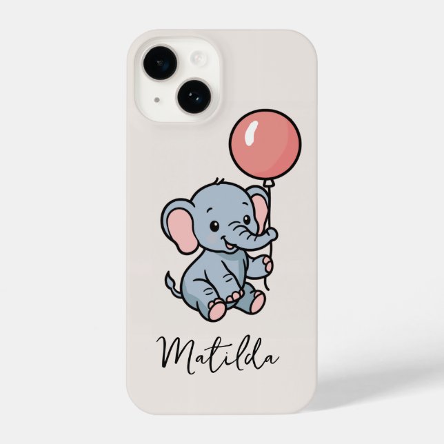 Personalized Adorable Elephant with Balloon Phone  iPhone Hülle (Rückseite)