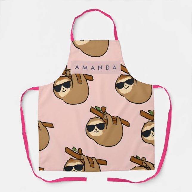 Personalized Adorable Sloth with Glasses Pattern Schürze (Vorderseite)