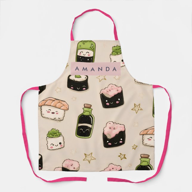 Personalized Adorable Sushi and Soy Sauce Pattern Schürze (Vorderseite)