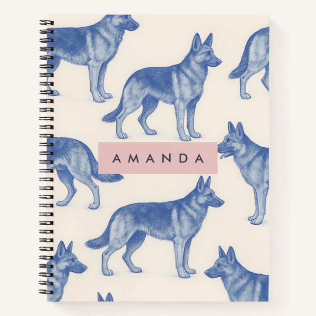 Personalized Aesthetic German Shepherd Pattern Notizbuch (Vorderseite)