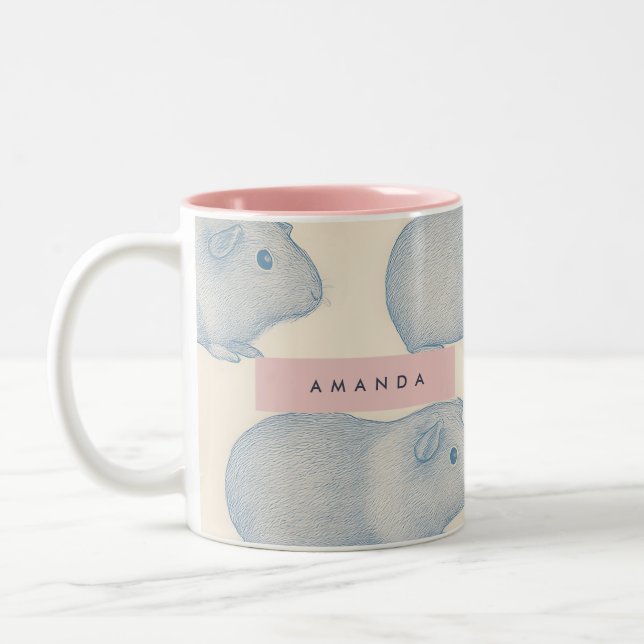 Personalized Aesthetically Cute Guinea Pigs Patter Zweifarbige Tasse (Links)