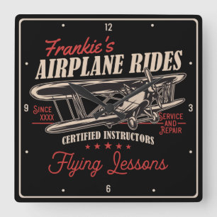 Personalized Airplane Rides Retro Flying Lessons S Quadratische Wanduhr