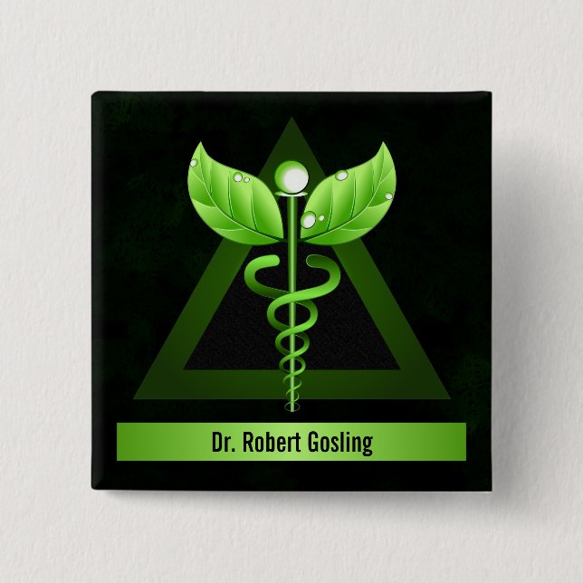 Personalized Alternative Medicine Green Caduceus Button (Vorderseite)