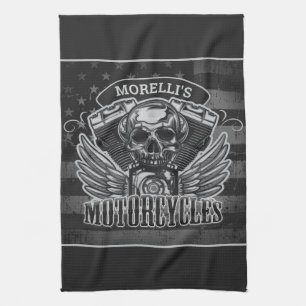 Personalized American Flag Biker Skull Motorcycle Geschirrtuch