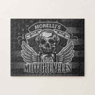 Personalized American Flag Biker Skull Motorcycle Puzzle