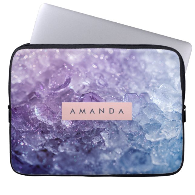Personalized Amethyst Crystal & Lavender Sparkle Laptopschutzhülle (Vorderseite)