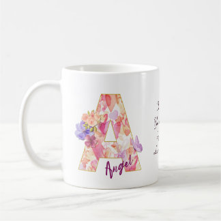 Personalized Angel Initial A with Heart Pattern Kaffeetasse