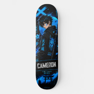 Personalized Anime  Black Cyan Samurai Skateboard