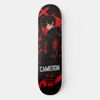 Personalized Anime Black Red Samurai  Skateboard