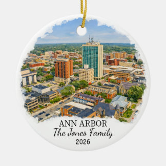 Personalized Ann Arbor Ornament, Custom Michigan Keramik Ornament