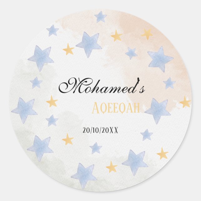 Personalized Aqeeqah Star Sticker – Name & Date (Vorderseite)