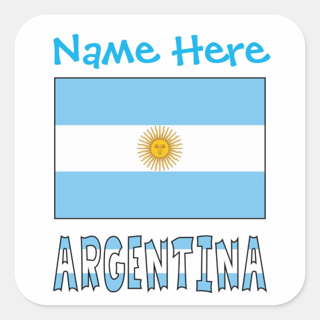 Personalized Argentina Flag Square Label Quadratischer Aufkleber (Vorderseite)