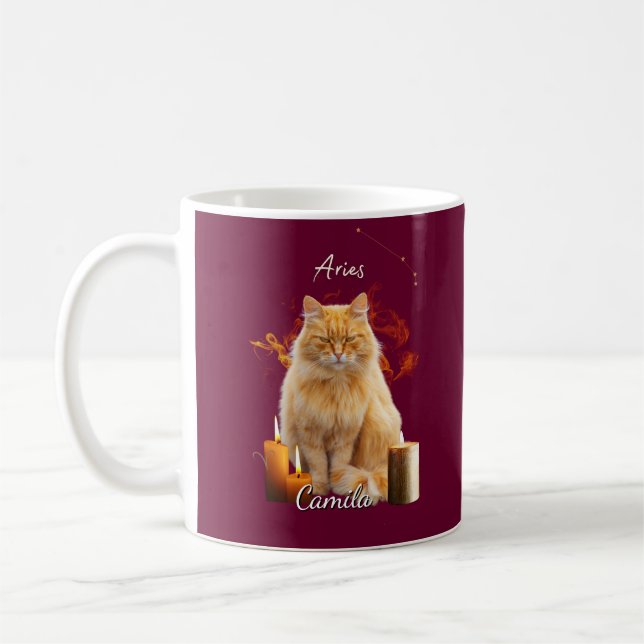 Personalized Aries Cat Mug with Name Kaffeetasse (Links)