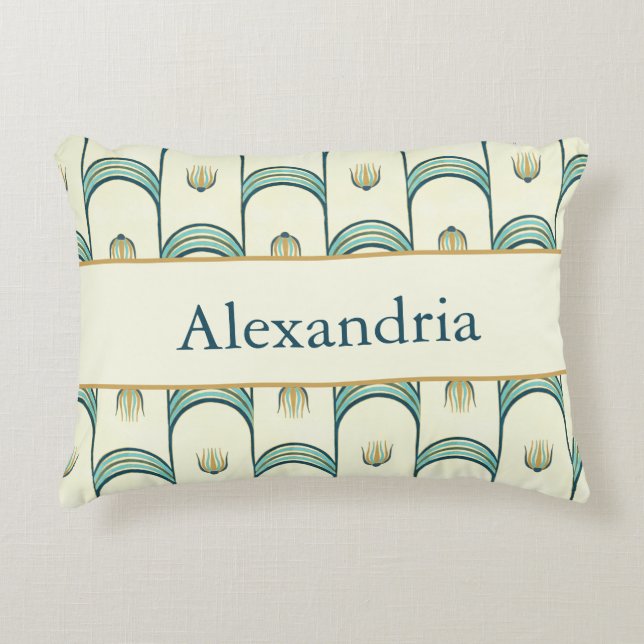 Personalized Art Deco Teal & Gold Geometric Dekokissen (Vorderseite)