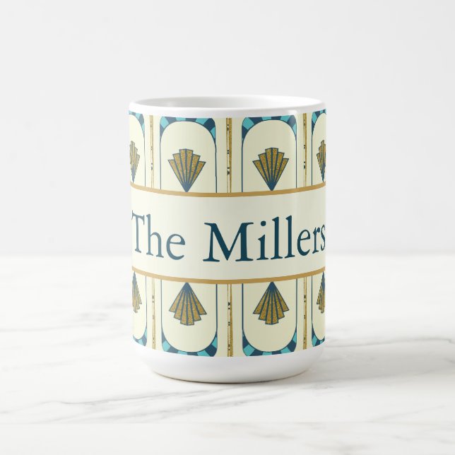 Personalized Art Deco Teal & Gold Geometric Kaffeetasse (Mittel)