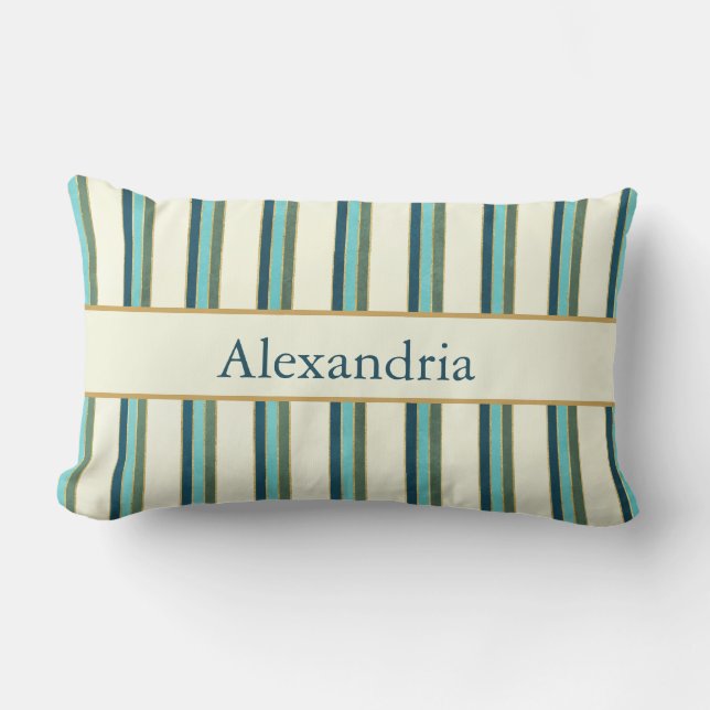 Personalized Art Deco Teal & Gold Stripes Lendenkissen (Vorderseite)