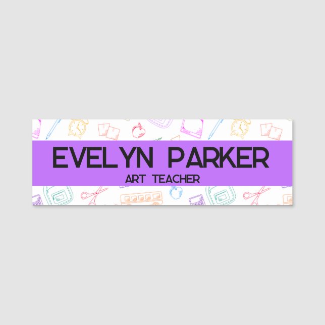 Personalized Art Teacher with Colorful School Icon Namensschild (Vorderseite)