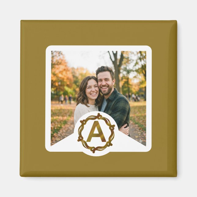 Personalized Artisan Monogram A | Wood Frame Magnet (Vorne)
