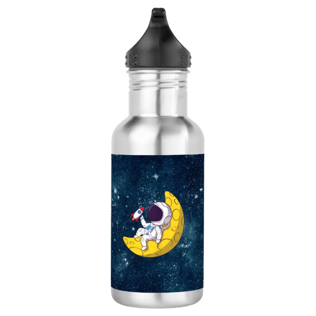 Personalized Astronaut on Moon with Rocket Edelstahlflasche (Rechts)