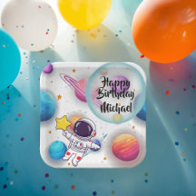 Personalized Astronaut & Planets Party Plates