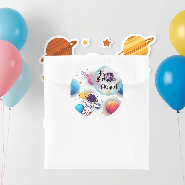 Personalized Astronaut & Planets Party Stickers (Von Creator hochgeladen)