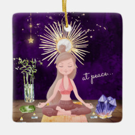 Personalized At Peace Yoga Girl Christmas Keramikornament