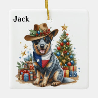 Personalized Australian Cattle Dog With Texas Flag Keramikornament