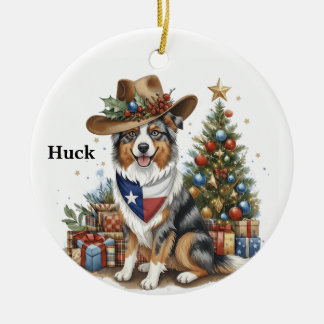 Personalized Australian Shepherd Dog in Texas Keramik Ornament