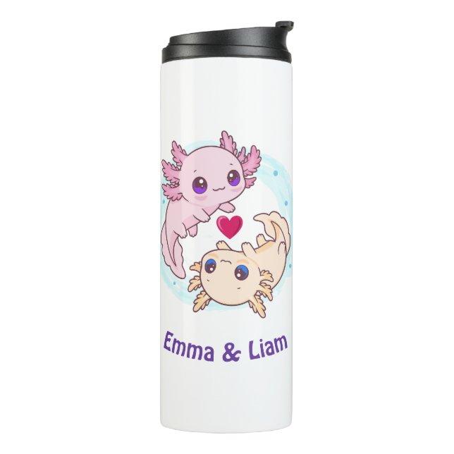 Personalized Axolotl Couple Valentine Thermosbecher (Nach links gedreht)