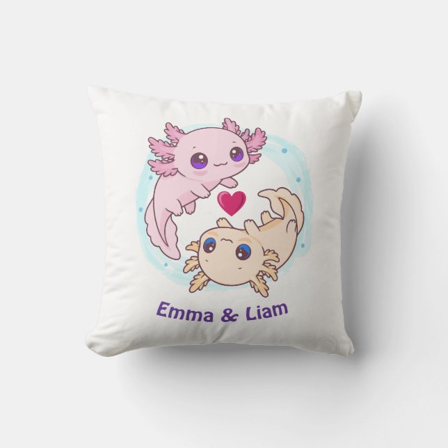 Personalized Axolotl Couple Valentine Throw Pillow Kissen (Vorderseite)
