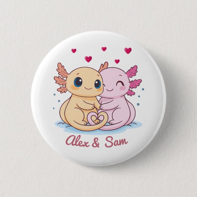 Personalized Axolotl Valentine Button with Names (Vorderseite)