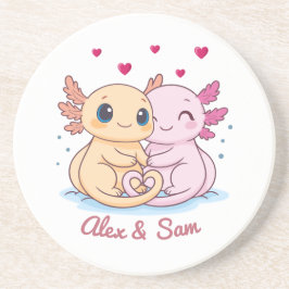 Personalized Axolotl Valentine Sandstone Coaster Getränkeuntersetzer