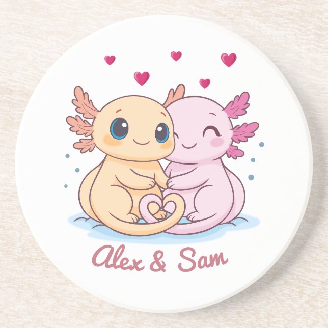 Personalized Axolotl Valentine Sandstone Coaster Getränkeuntersetzer (Vorne)